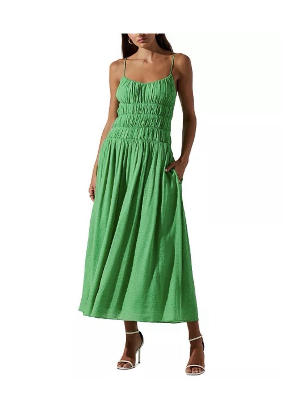 ASTR the Label Women's Andrina Smocked Sleeveless Midi Dress Sz Mediterranean Sm